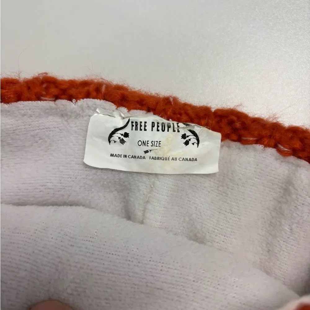 Free People big sky Pom Pom Vibrant redOrange Knit Hat with Fluffy White Pom-Pom